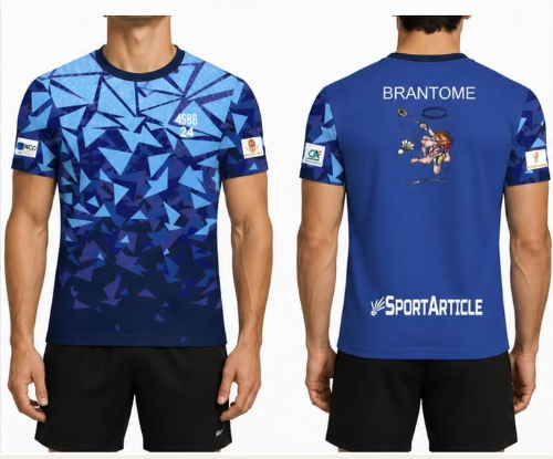 Maillot de badminton sublimé Brantôme bleu réalisé par SportArticle
