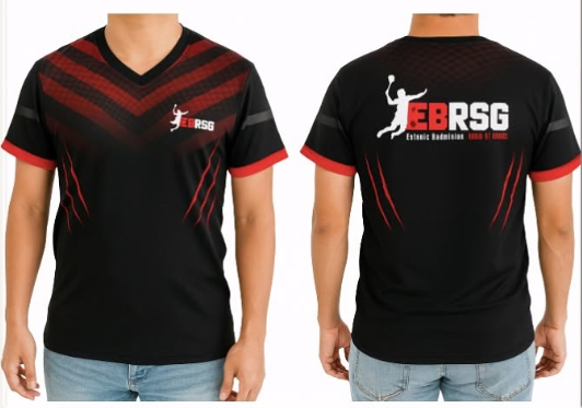 Maillot de badminton sublimé EBRSG noir et rouge par SportArticle