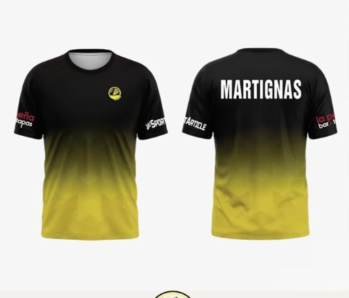 Maillot de badminton sublimé Martignas noir et jaune par SportArticle