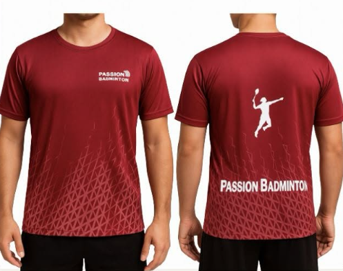 Maillot de badminton sublimé Passion Badminton bordeaux par SportArticle